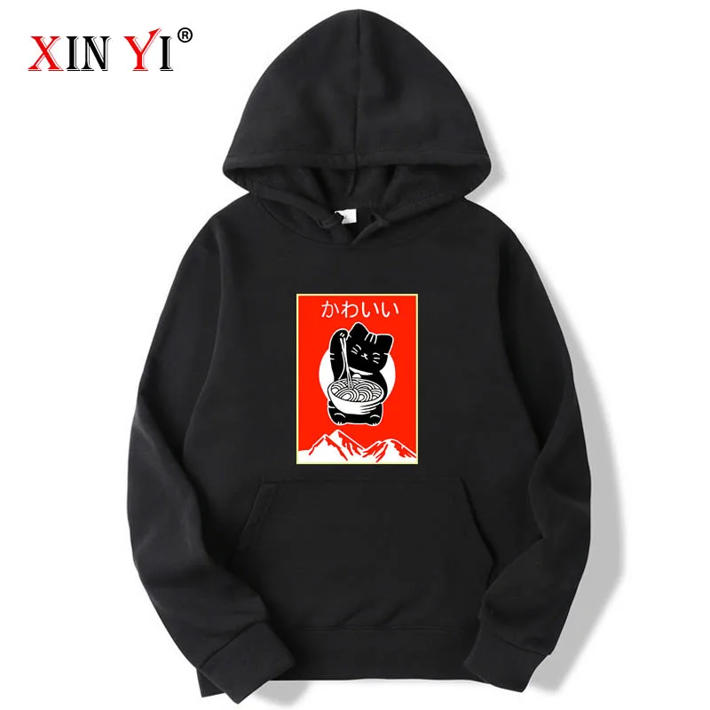 

XIN YI Fashion Brand Men's Hoodies Funny noodle cat printing Blended cotton Spring Autumn Male hip hop Hoodies tops man hoodies
