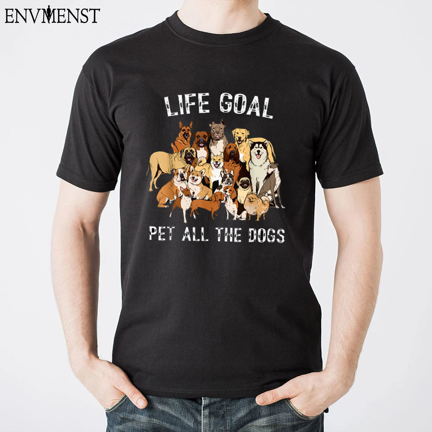 

100% Cotton Life Goal Pet All The Dogs T-Shirt Cute Dogs Animal T Shirts Gifts for Dog Lovers Casual Basic Short Sleeve EU Size