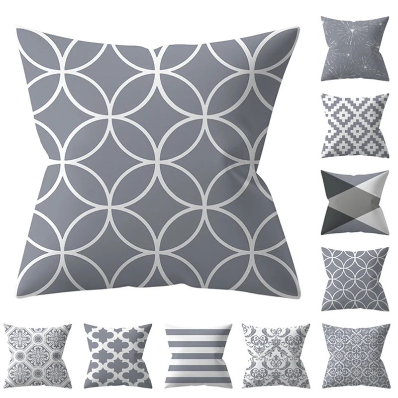 Geometric Peach Leather Pillowcase Silver Grey Color Cushion Covers For Car Office Sofa Bed Home Decoration Supplies | Дом и сад