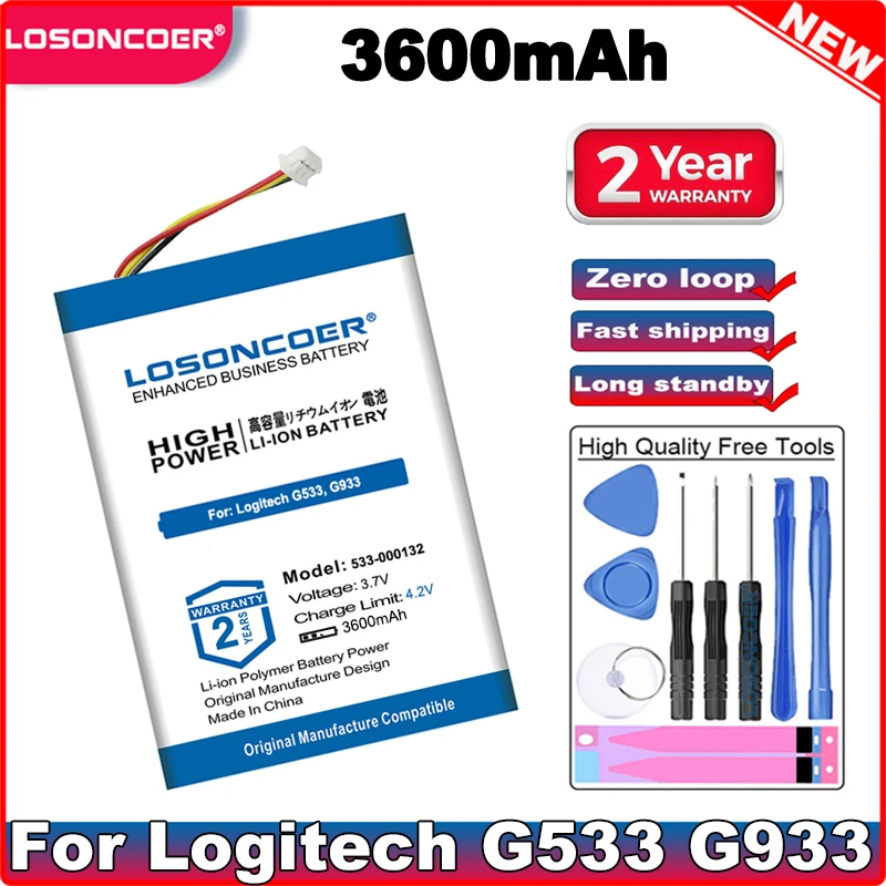 Аккумулятор LOSONCOER 3600 мАч 533 000132 для аккумуляторов Logitech G533 G933|Аккумуляторы