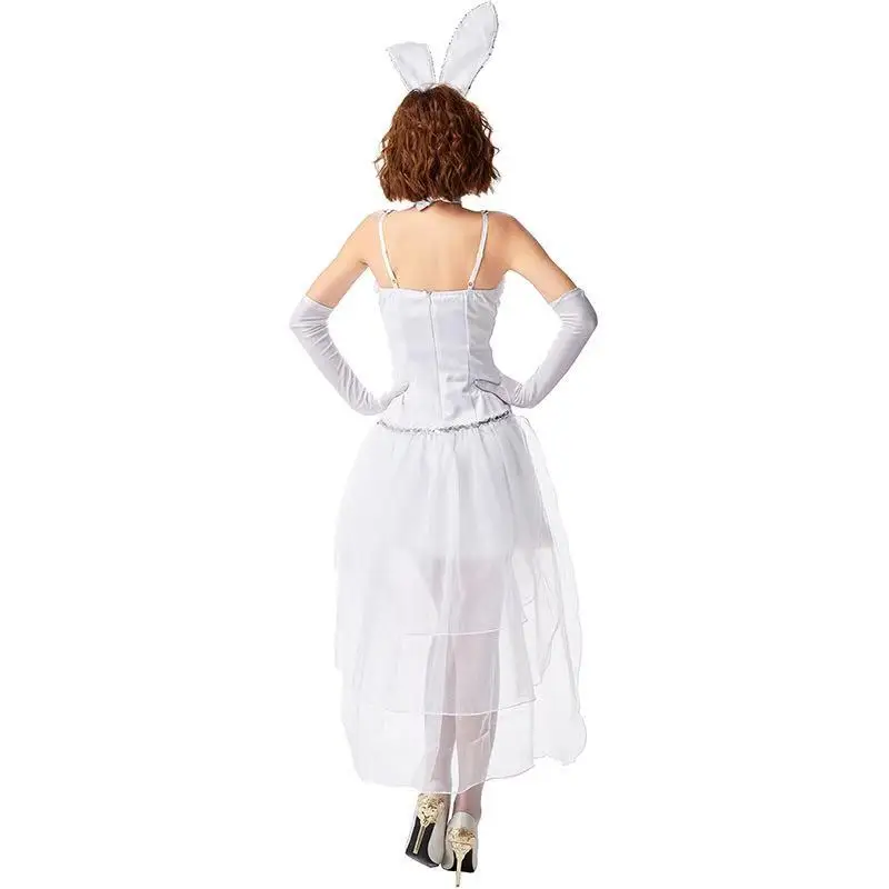 

White Women Bunny Girl Cosplay Female Halloween Magician Costumes Carnival Purim Stage Show Nightclub Bar Role Play Party Dress