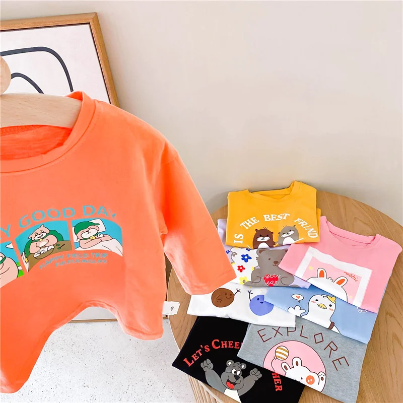 

Spring 2021 boys girls cartoon long sleeve T shirts unisex loose casual Tops