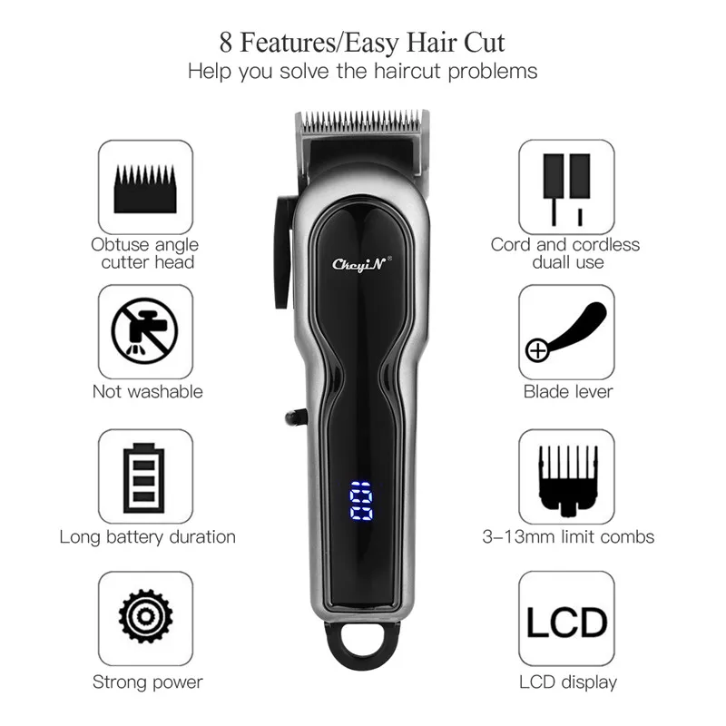 

Barber Electric Clipper Titanium Ceramic Hair Trimmer Rechargeable Hair Cutting Machine Hair Cutter 4 Limit Combs Beard Trimmer