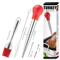 turkey baster syringe cooking and grilling roast beef pork 4 pieces contains cleaning brush and meat bbq injection needle