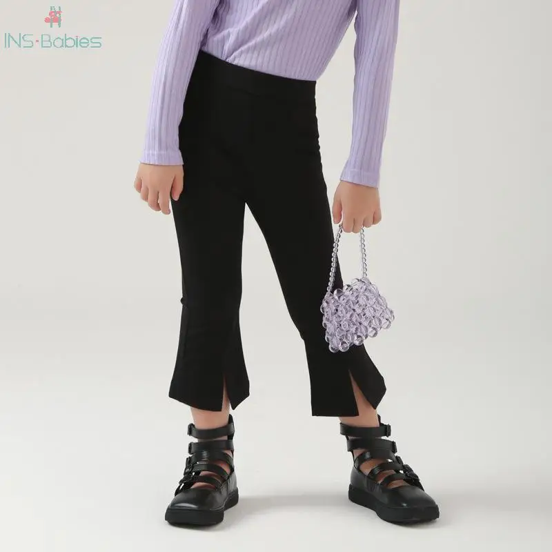 Осень 2020 черные детские штаны с колокольчиками для девочек одежда маленьких