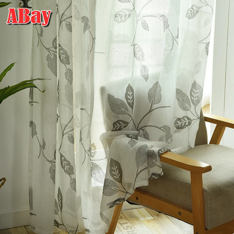 

Tulle Windows Curtain for Living Room Bedroom Transparent Print Leaf Voile Curtain for kitchen Decorate Louver Drapes Ready-made