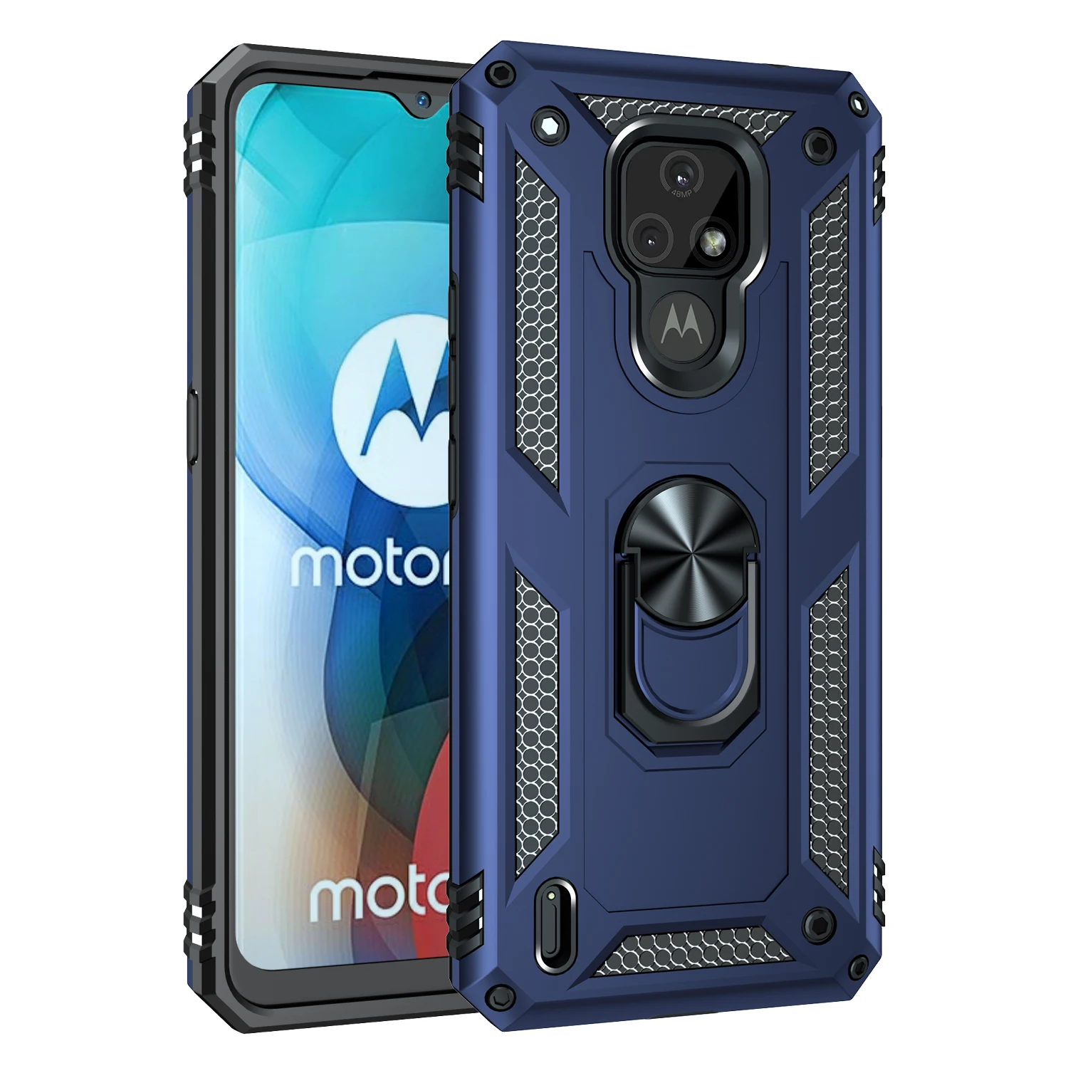 armor back cover for moto e7 power ring kickstand magnetic holder shockproof phone case coque free global shipping