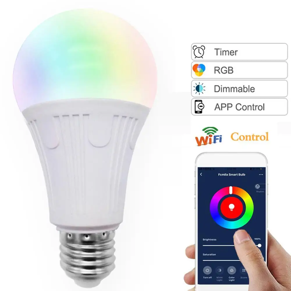 10 Вт WiFi умная лампочка RGB белый волшебный Голосовое управление LED E27/E26/B22 совместим