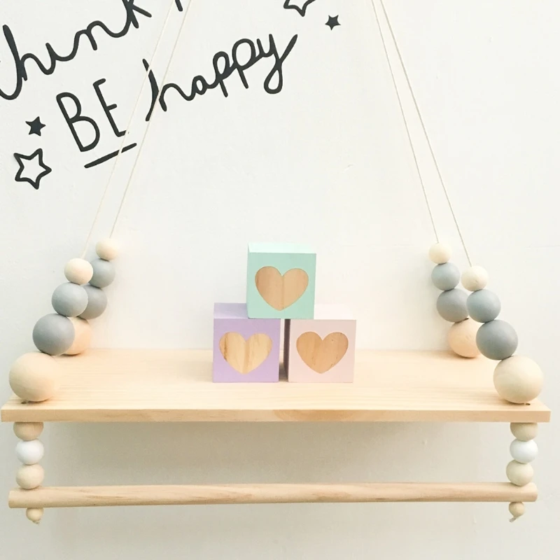 

Nordic Wooden Wall Shelf with Clothes Rack Children Room Craft Storage Display Holder Rope Hanging Kid Bedroom Decoration