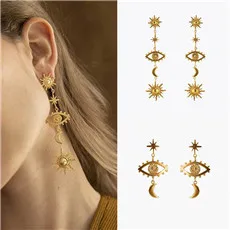 AOMU Punk Metal Gold Color Heart Earring For Women Lady Vintage Exaggerate Statement Eye Dangle Earring Ear Jewelry Set