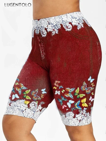 

Lugentolo Women Leggings Fashion New Butterfly Printed Sexy Leggings Hip Stretch High Waist Female Casual Half Pencil Leggings