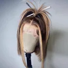 Прямой парик Боб хайлайтер цвет ed волосы бразильский парик кружевной передний парик человеческие волосы парики для женщин медовый блонд цвет без клея