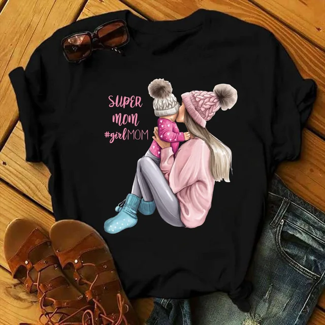 Для мамы с дочкой футболка для матери принтом в виде надписи Love черная Harajuku