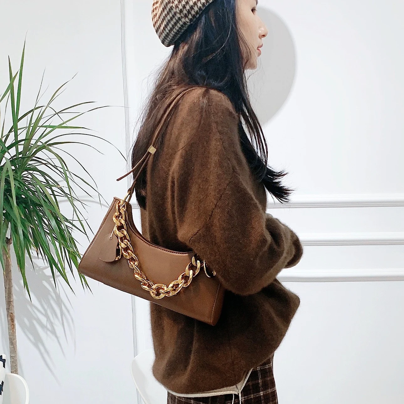 

INS Vintage Baguette Shape Bags High Quality Luxury Handbags Leather Women Bags Chain Shoulder Bags Crocodile Pattern Totes