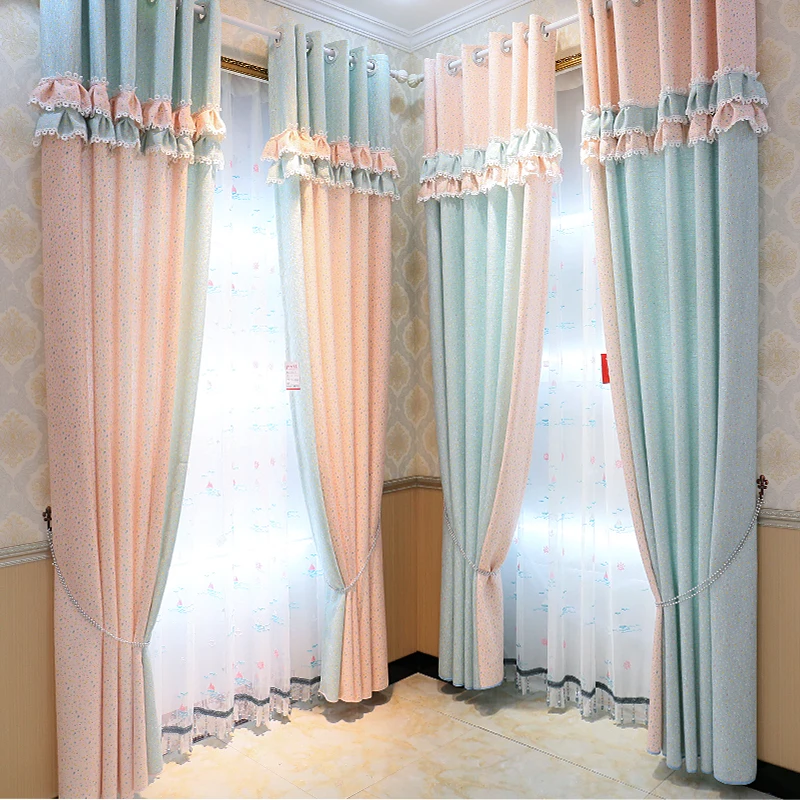 Пасторальные шторы розовая и синяя ткань занавеска для девочек спальни