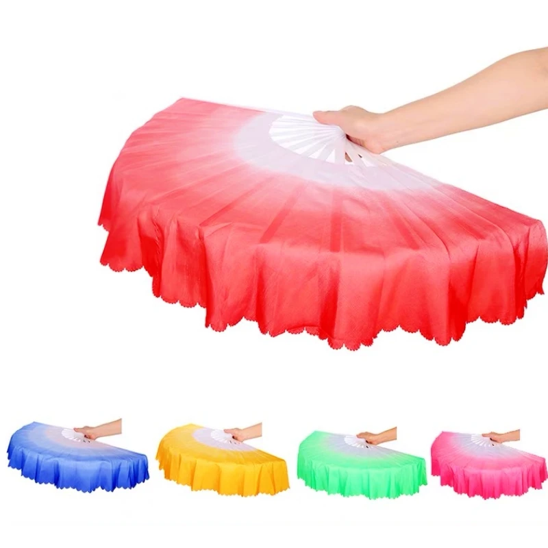 Un par de abanicos de baile del vientre KungFu de seda china de Color degradado de 33cm de tamaño grande con 6 colores disponibles