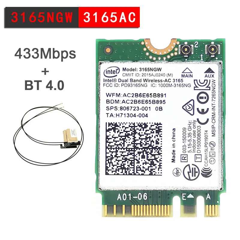Двухдиапазонная беспроводная сетевая карта 2 4G/5 ГГц Intel 3165 3168 NGFF 802.11ac WiFi 3165NGW M.2 WLAN +