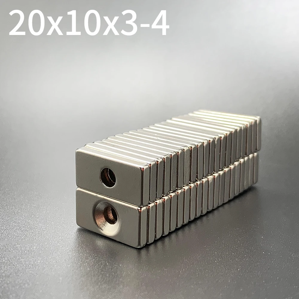 50 шт. неодимовый магнит 20x10x3 отверстия 4 N35 квадратный сверхсильный постоянный