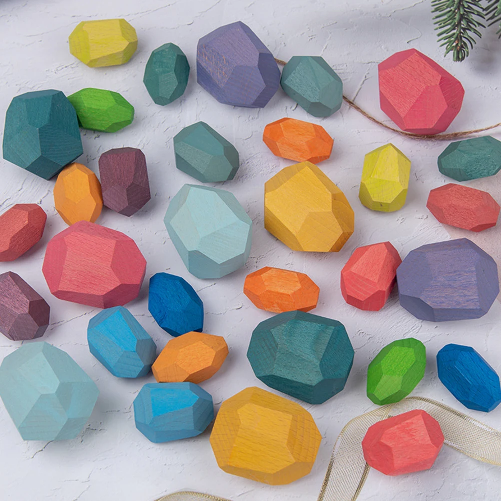 

Wooden Colored Stone Building Block Stacking Game Children Educational Toy