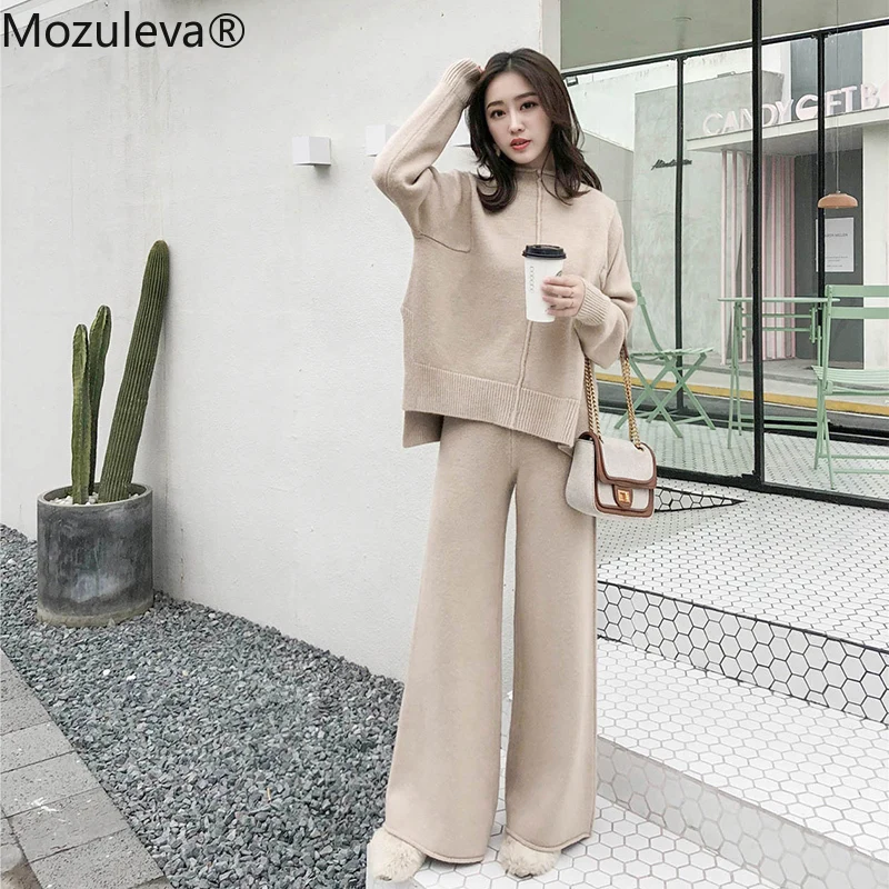 Женский трикотажный костюм Mozuleva с драпировкой и широкими штанами зимний