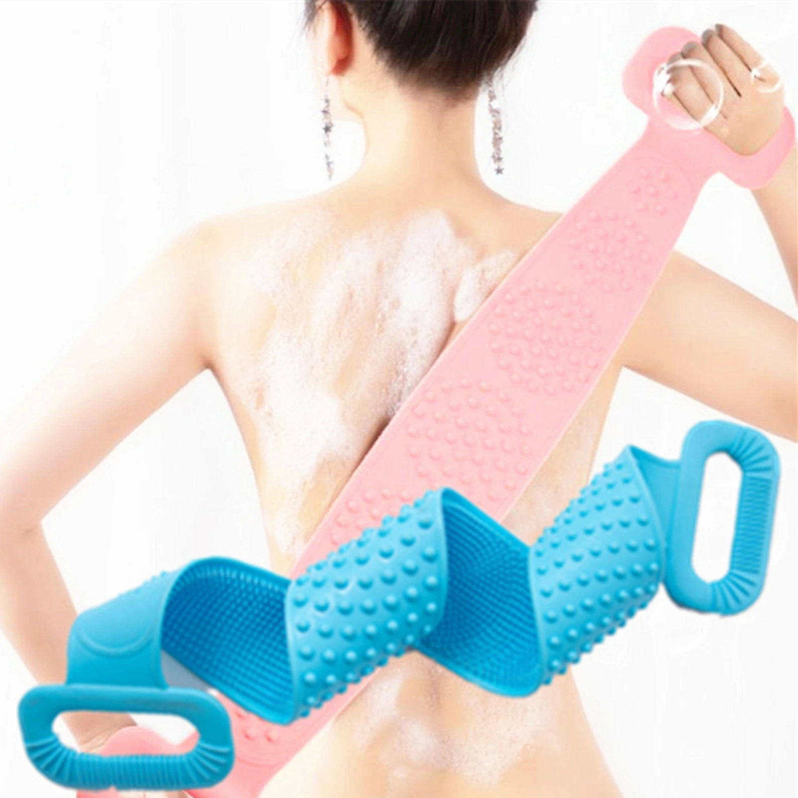 

73cm Silicone Back Scrubber Soft Loofah Bath Towel Bath Belt Body Exfoliating Massage For Shower Body Cleaning Bathroom Strap