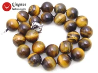 qingmos fashion 14mm round natural yellow tigers eye necklace for women with genuine stone necklace jewelry choker 17