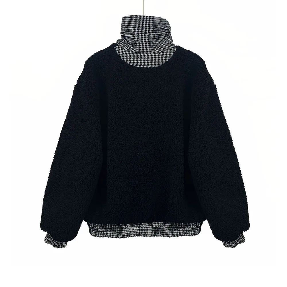 Корейские женские зимние куртки топы 2020 из овечьей шерсти черные Лоскутные на