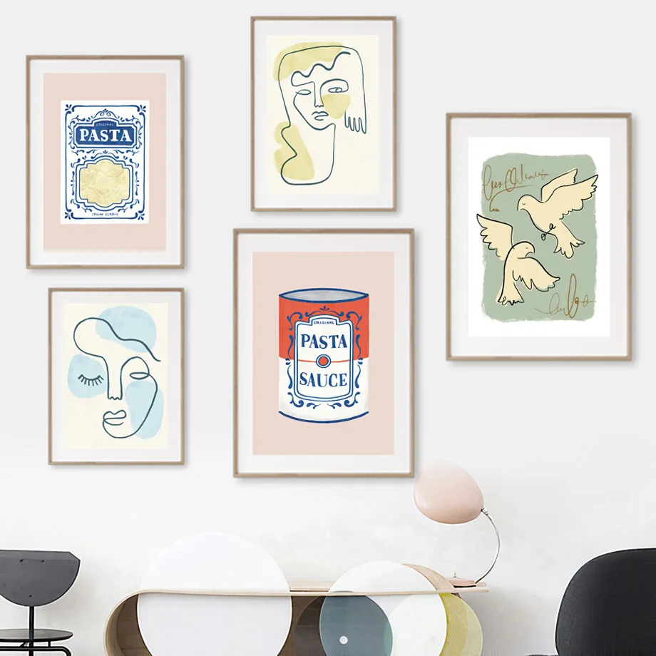 Картина на холсте голубь паста соус с абстрактными линиями настенная живопись