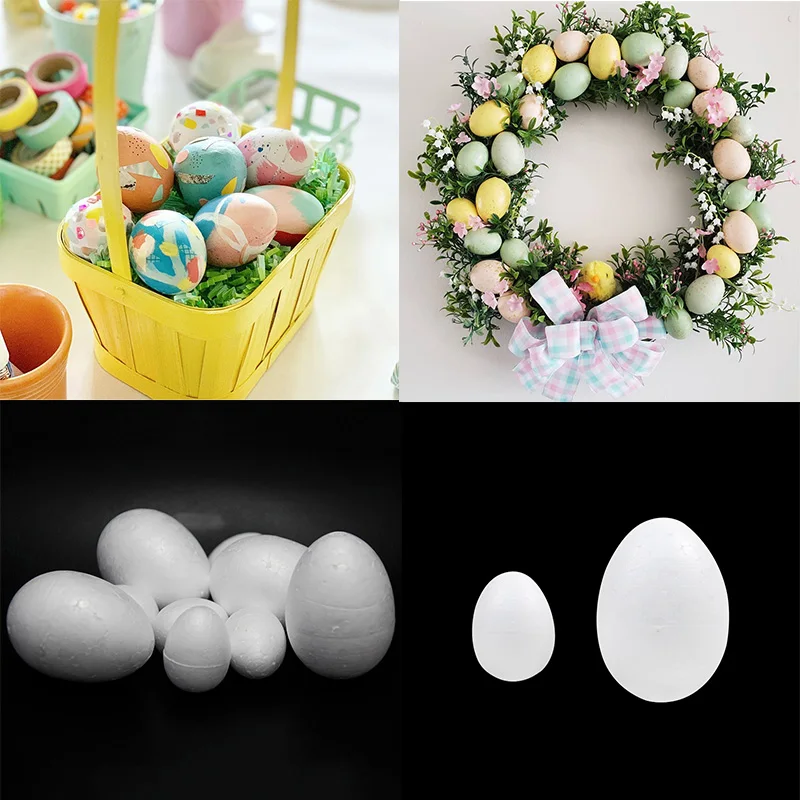 

50Pcs Happy Easter Decoration Foam Egg Mold Painted Egg Rattan Wreath Crafts Hanging Easter Eggs Modelling for Easter Party