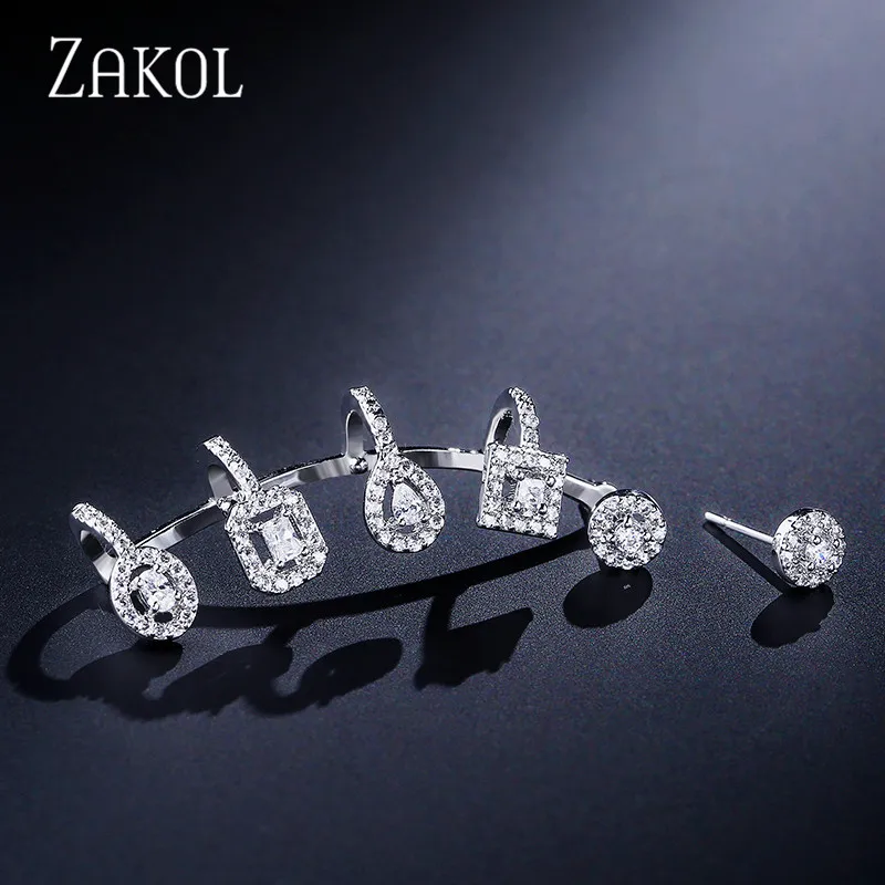 Женские серьги-гвоздики из дивного циркония в стиле панк от ZAKOL, модные ювелирные изделия, серьги-манжеты FSEP2027
