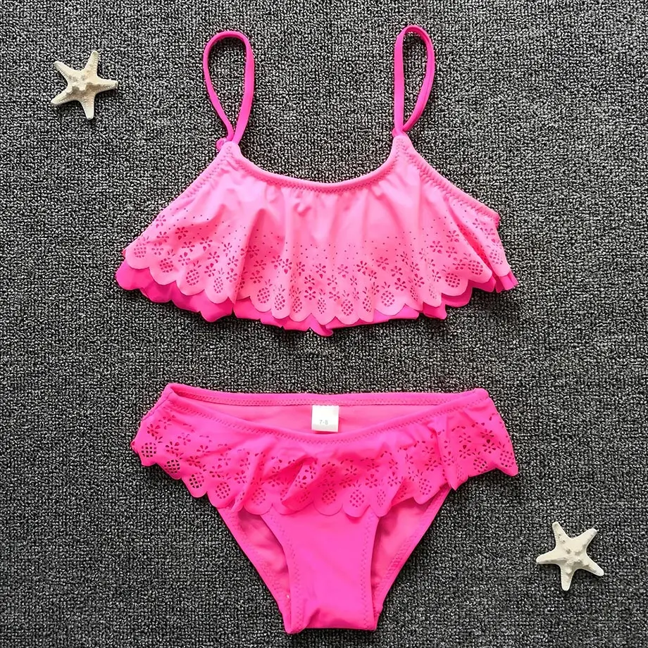 2020 купальник для девочек с оборками Детский комплект бикини вырезами из двух