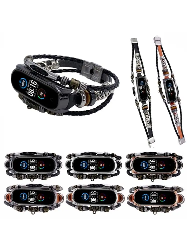 Модный Ретро ремешок для xiao Mi Band 5 кожаный браслет аксессуары