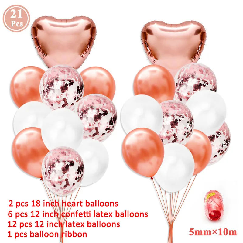 21pcs rose gold Первый день рождения розовый шар баннер украшение для вечеринки Звездная гирлянда для маленьких мальчиков и девочек мой первый 1 год поставки конфетти - Цвет: 21pcs rose gold