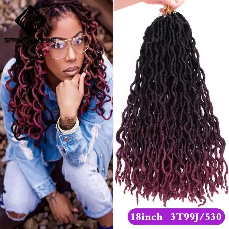 Весна Солнечный свет Синтетический Nu Locs 12 18 дюймов богиня Faux Locs Curly вязание крючком волосы Exntension для черных женщин косы волос плетение