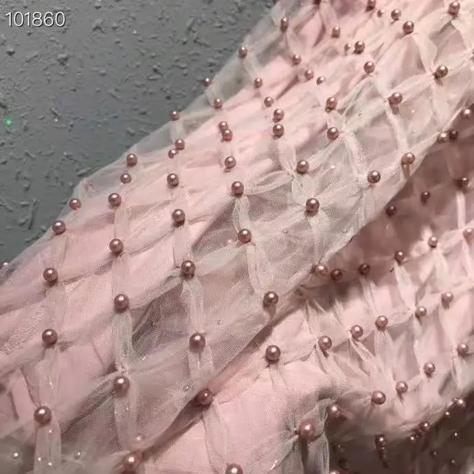 

Spring Summer 2021 Fashion Long Skirt High Quality Women Hand Made Beading Sexy Tulle Mesh Patchwork Casual Long Pink Maxi Skirt