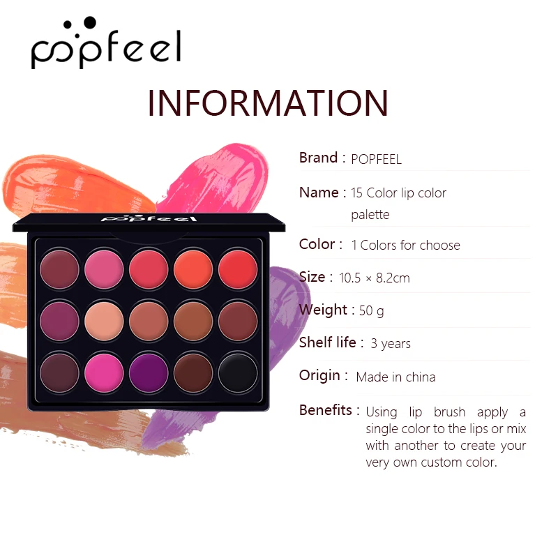 POPFEEL 15 цветов длительная Бархатная палитра блеска для губ матовая губная помада макияж набор кисть для губ антипригарная чашка Губная помада Косметика 50 г