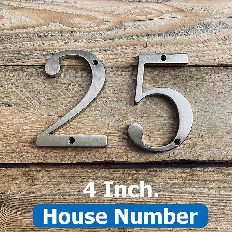 Satin Nickel 4" 101mm Height House Number Door Address Number Digits Zinc Alloy Screw Mounted Big Mailbox Address Sign #0-9