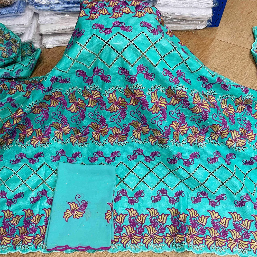 

African Bazin Riche Fabric With Beads Latest Fashion Embroidery Bazin Lace Fabric With Net Lace 5+2 Yards For Sewing HLB108