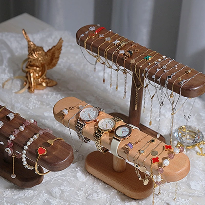 

066C Solid Wood Hovering T-bar Jewelry Display Stand Watch Bracelet Necklace Stand Jewelry Organizer Display Stand for Women