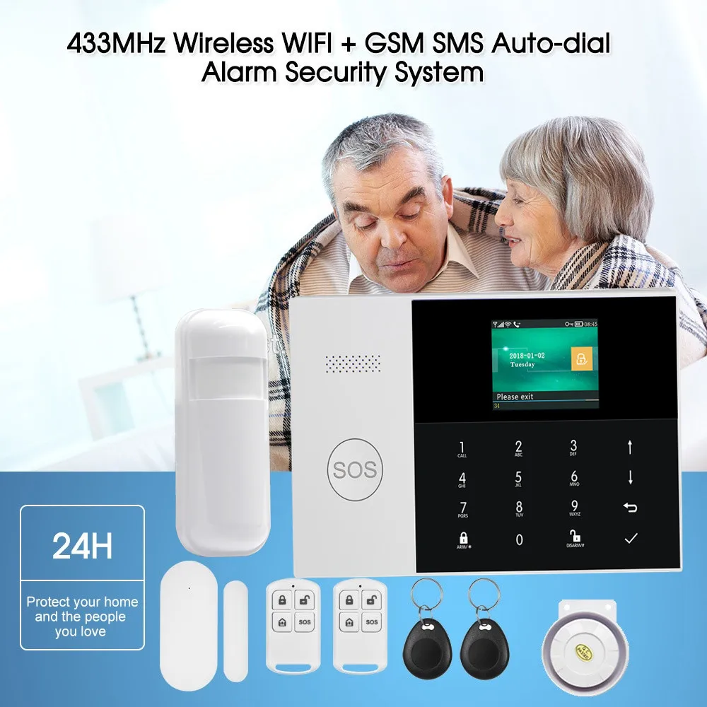 433 МГц gprs беспроводной GSM сигнализация охранная система домашний датчик движения домашняя система сигнализация SIM SMS сигнализация TFT экран ЖК-дисплей Сенсорная клавиатура