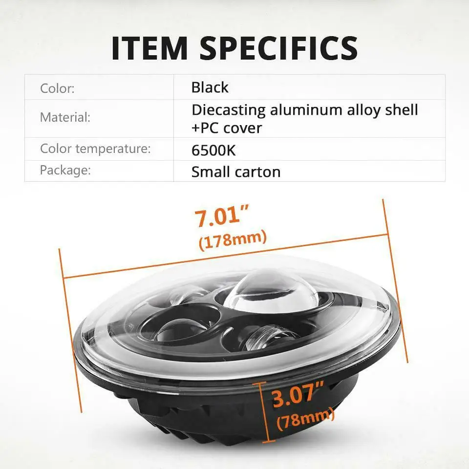 Black 7&quot inch Motorcycle Motorbike Headlight LED Front Light Headlamp 5000LM for Harley Touring Sportster Bobber Chopper Custom |