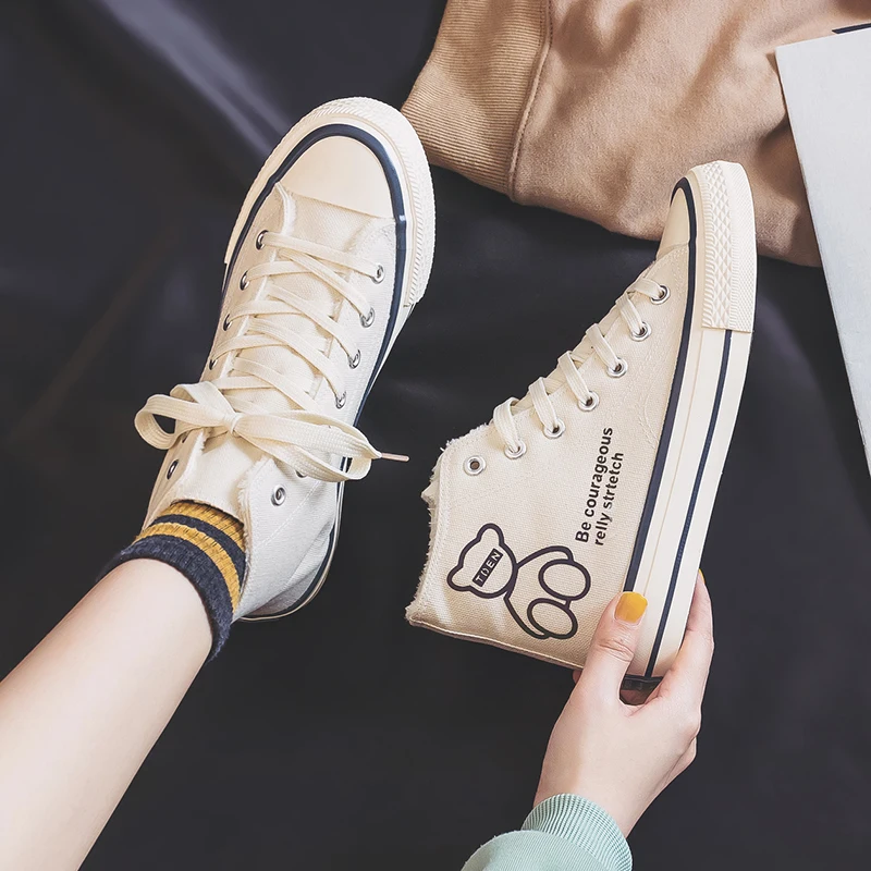 

2020 Winter Shoes Women Plush Lined High Top Canvas Shoes Thick Fur Warm Ins Versatile Student Sneakers Solid Color Basic Style