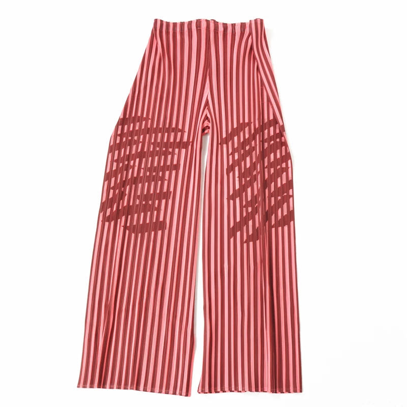 

HOT SELLING Miyake fold striped short sleeve T-shirt + Wide leg pants striped set IN STOCK