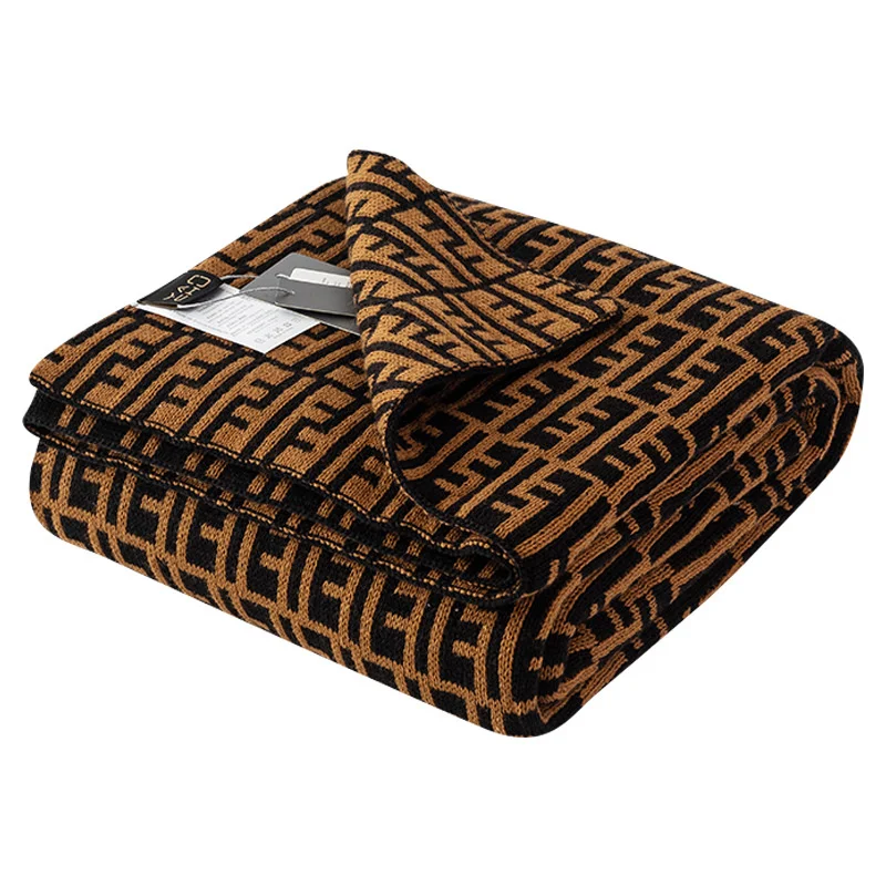 Manta n&oacute;rdica de lujo con doble letra F, manta tejida de dise&ntilde;ador famoso, suave y ligera, manta c&aacute;lida de invierno para la cama-5