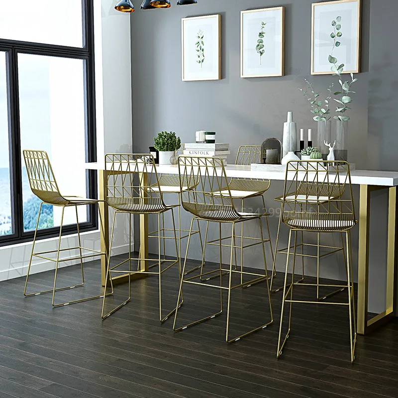 Скандинавский барный стул с спинкой Современные простые железные золотые барные