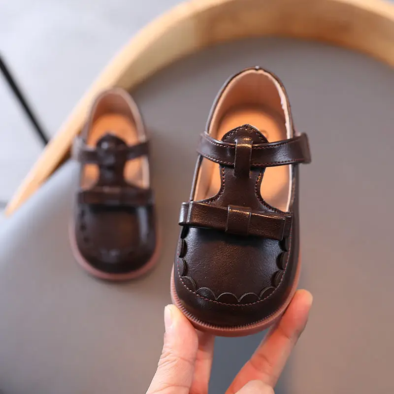 Детские кожаные туфли демисезонные кроссовки для маленьких принцесс с бантом