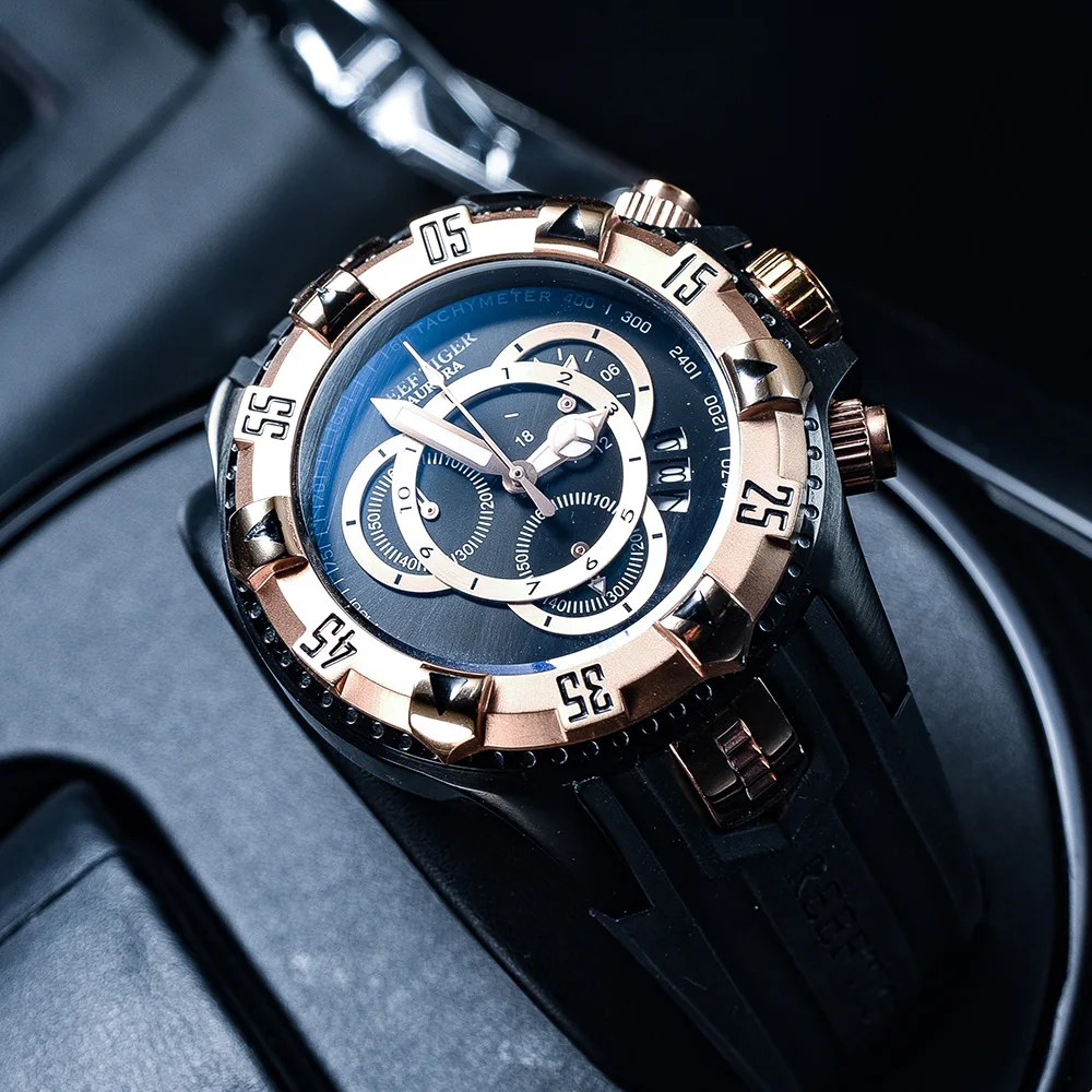 Мужские водонепроницаемые спортивные часы с хронографом на резиновом