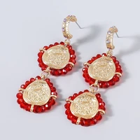 european and american fashion retro exaggerated acrylic alloy flower pattern long earrings female bohemian jewelry for women