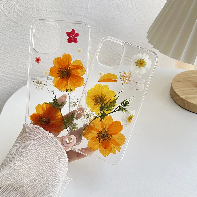 Qianliyao Retro Real Dried Flowers phone case For iphone 14 13 12 11 X XS Max XR 7 8 plus 6s Se 2020 cases Soft TPU Cover Coque