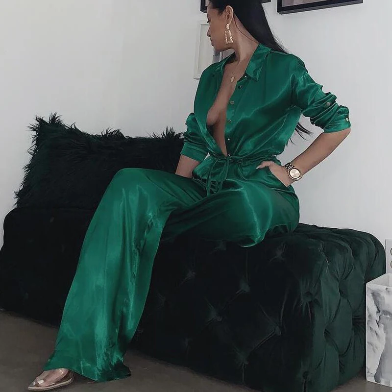 Элегантный свободный сатиновый облегающий бандажный комбинезон для женщин